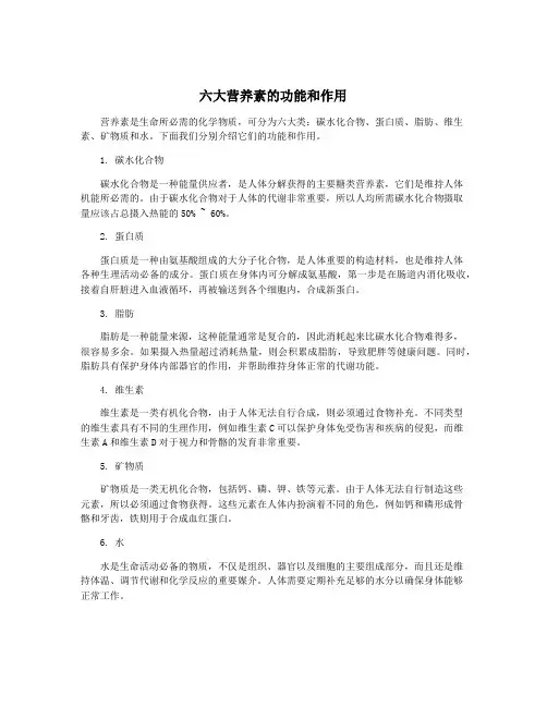六大营养素的功能和作用