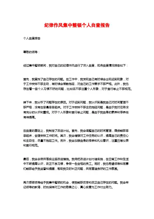 纪律作风集中整顿个人自查报告