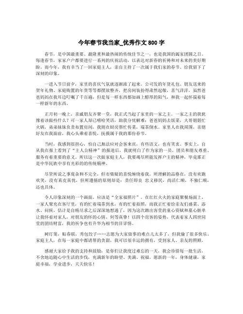 今年春节我当家_优秀作文800字