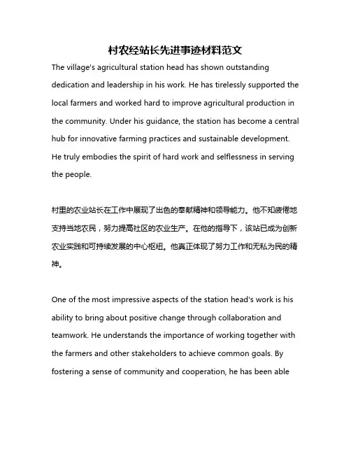 村农经站长先进事迹材料范文