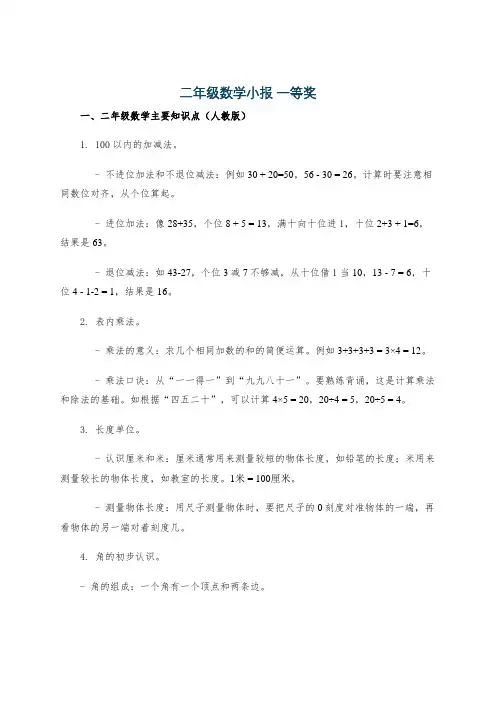 二年级数学小报 一等奖