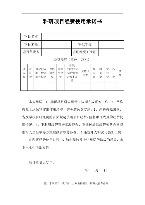 科研项目经费使用承诺书