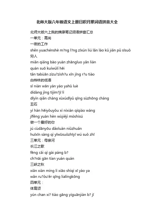 北师大版六年级语文上册日积月累词语拼音大全