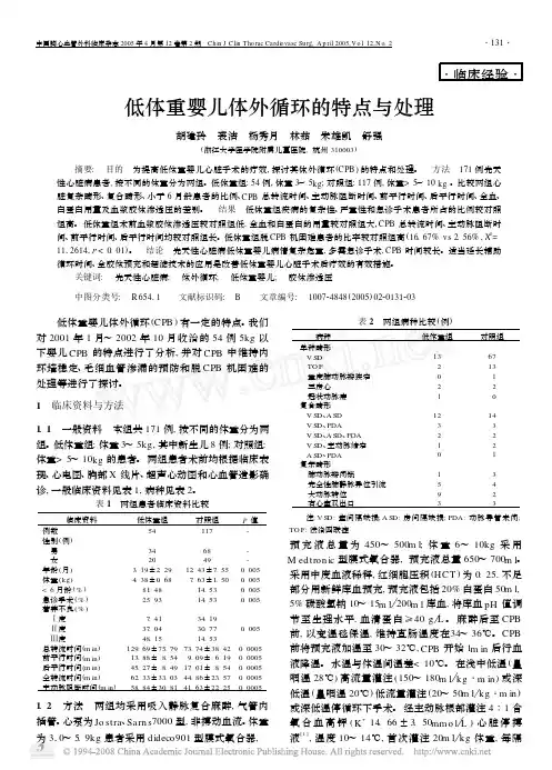 低体重婴儿体外循环的特点与处理