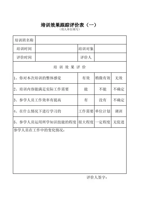 培训效果跟踪评价表(一)