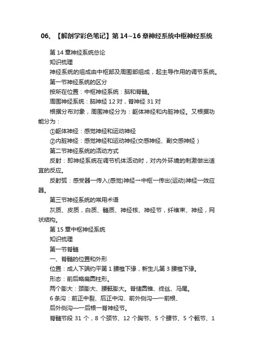 06、【解剖学彩色笔记】第14~16章神经系统中枢神经系统