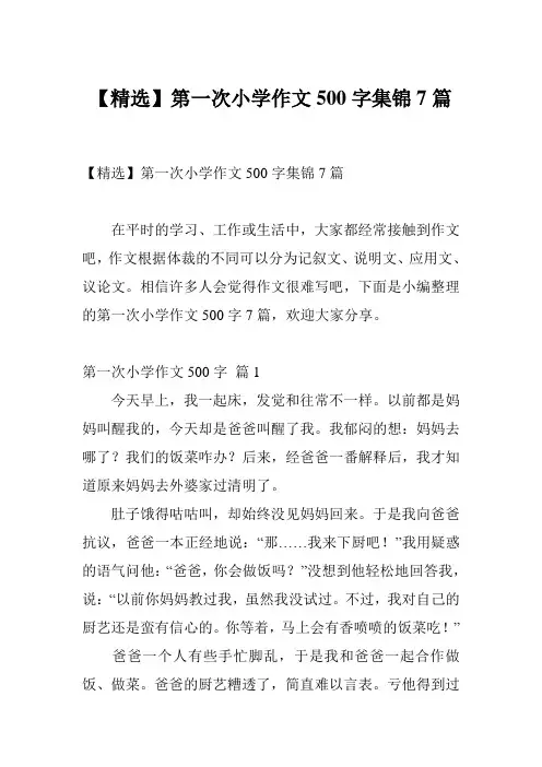 【精选】第一次小学作文500字集锦7篇
