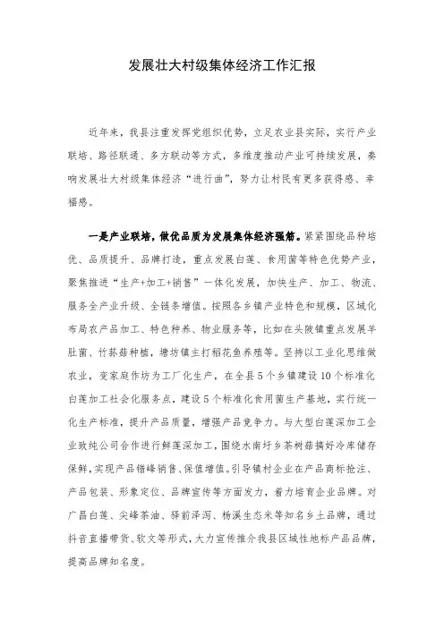 发展壮大村级集体经济工作汇报