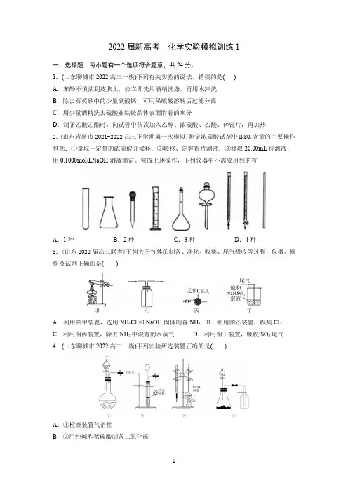 2022届高考化学实验模拟训练1(原卷)