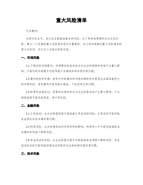 重大风险清单