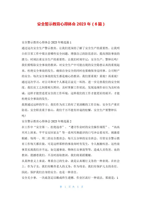 安全警示教育心得体会2023年(6篇)