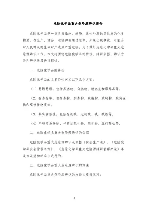 危险化学品重大危险源辨识报告