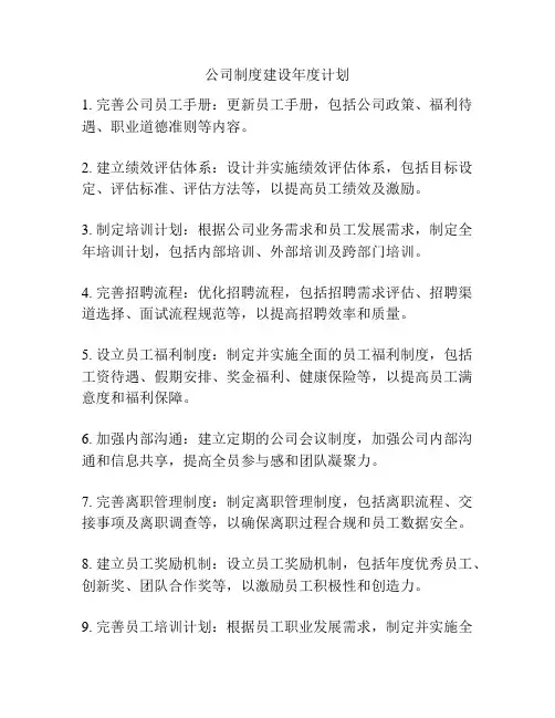 公司制度建设年度计划