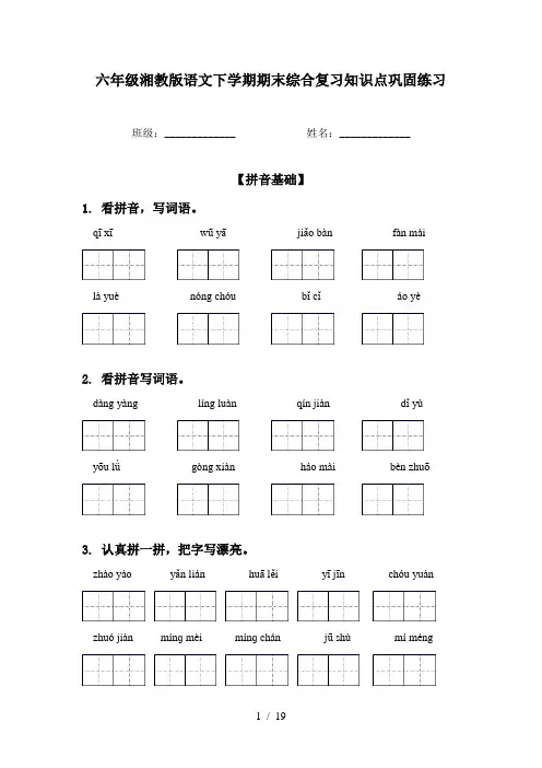 六年级湘教版语文下学期期末综合复习知识点巩固练习