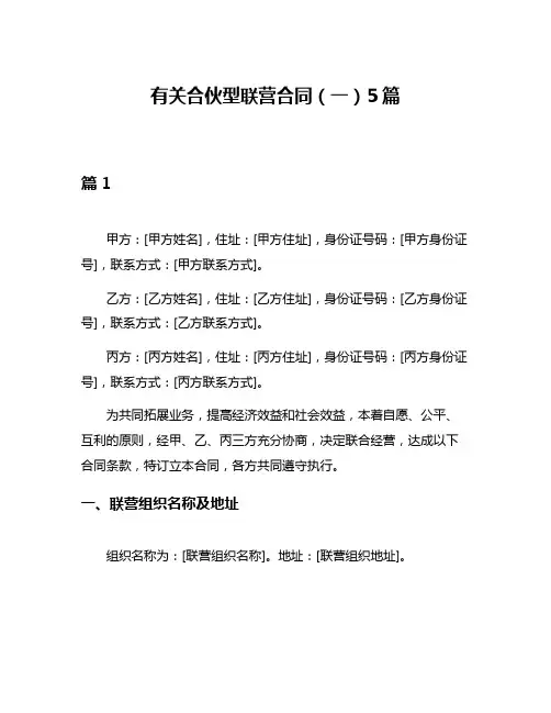 有关合伙型联营合同(一)5篇