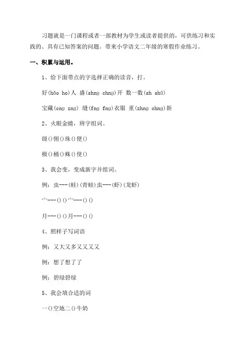小学语文二年级的寒假作业练习
