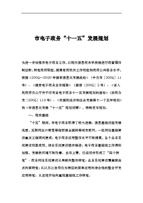 电子政务十一五发展规划报告