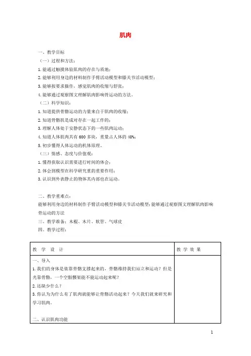 四年级科学下册1.3肌肉教案1苏教版