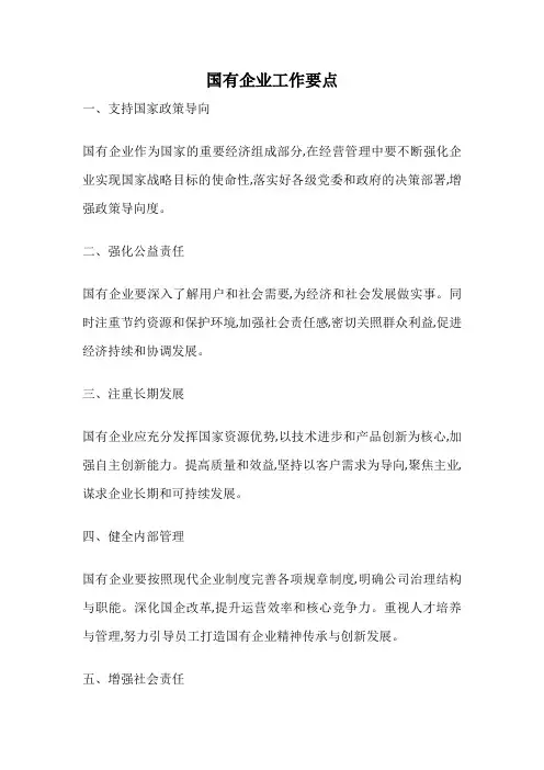国有企业工作要点