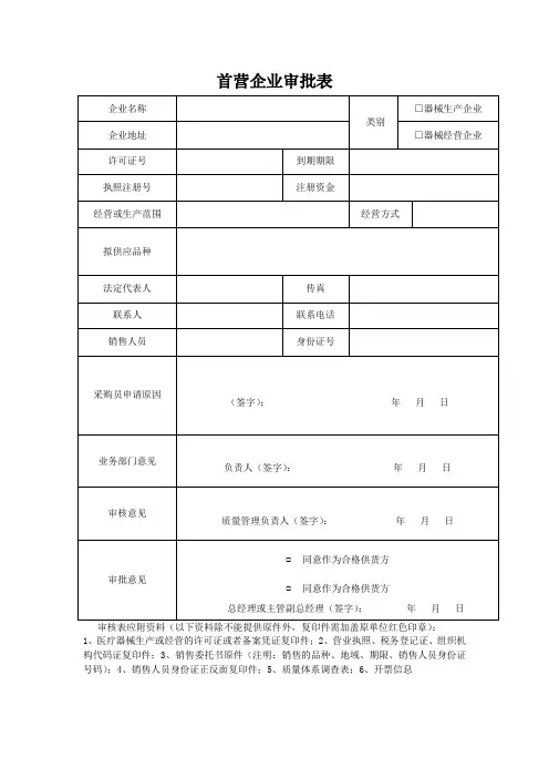 医疗器械经营企业质量管理全套表格