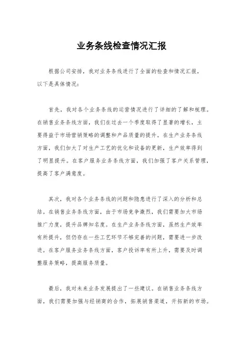 业务条线检查情况汇报