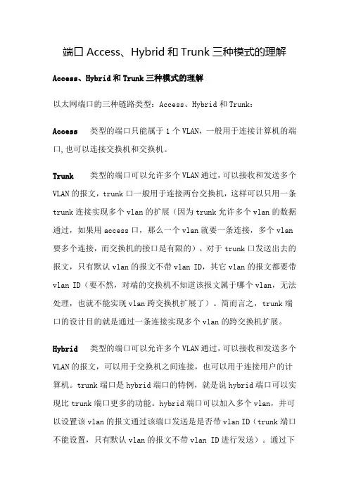Access Hybrid和Trunk三种模式的区别及配置实例
