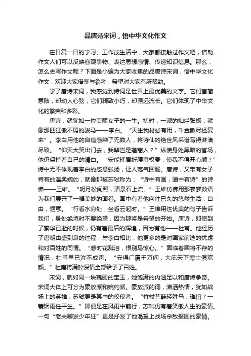 品唐诗宋词，悟中华文化作文