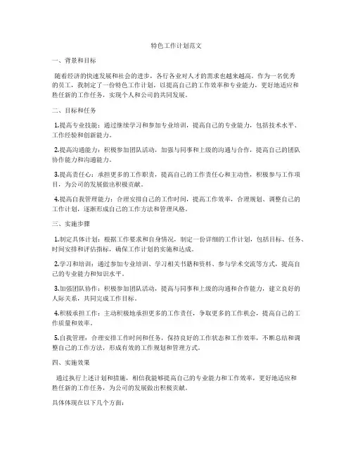特色工作计划范文