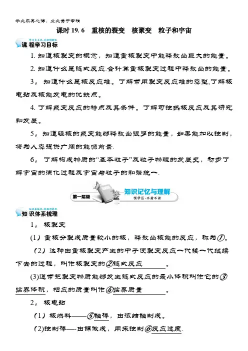 高中物理3-5：19.6 重核的裂变 核聚变 粒子和宇宙 案 