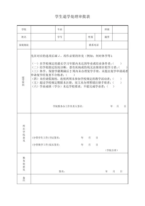 学校学生退学休学处理审批表