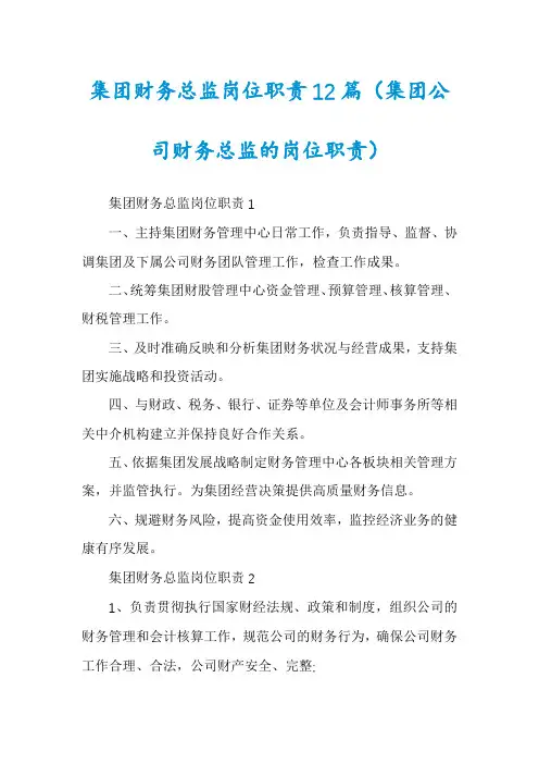 集团财务总监岗位职责12篇