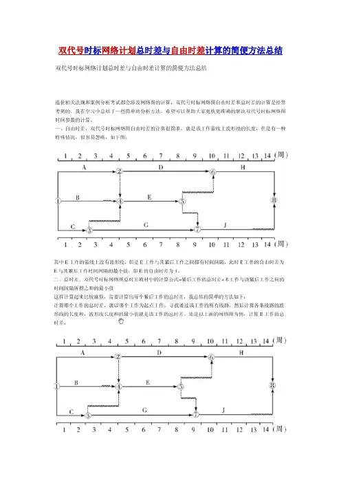 双代号时标网络计划总时差与自由时差计算的简便方法总结