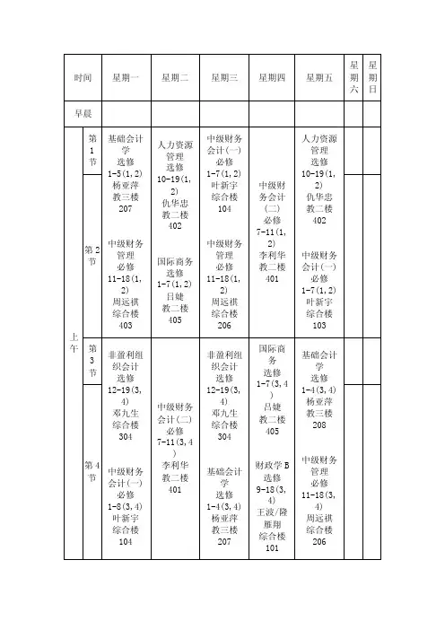 大三上课表财务管理