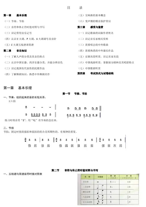 塘田市镇中学音乐学业水平复习提纲