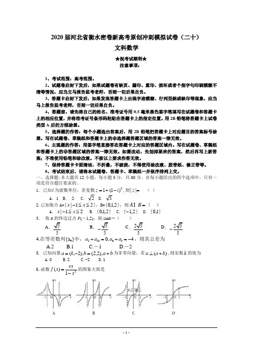 2020届河北省衡水密卷新高考原创冲刺模拟试卷(二十)文科数学