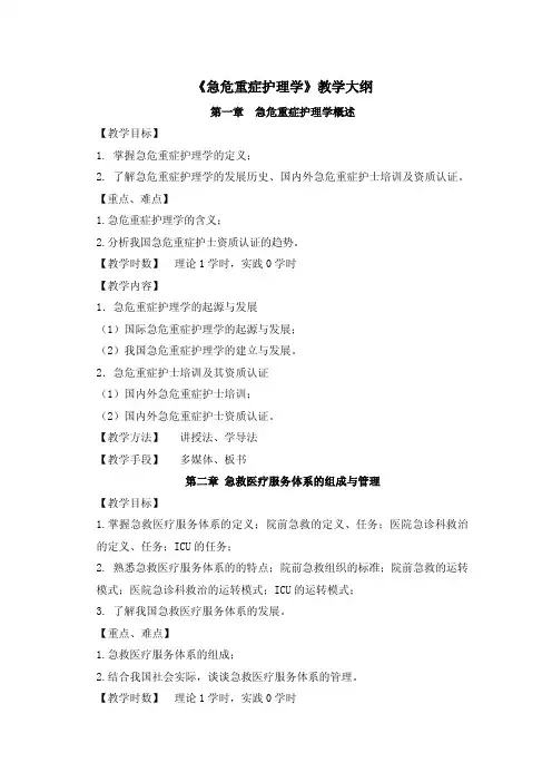 《急危重症护理学》教学大纲