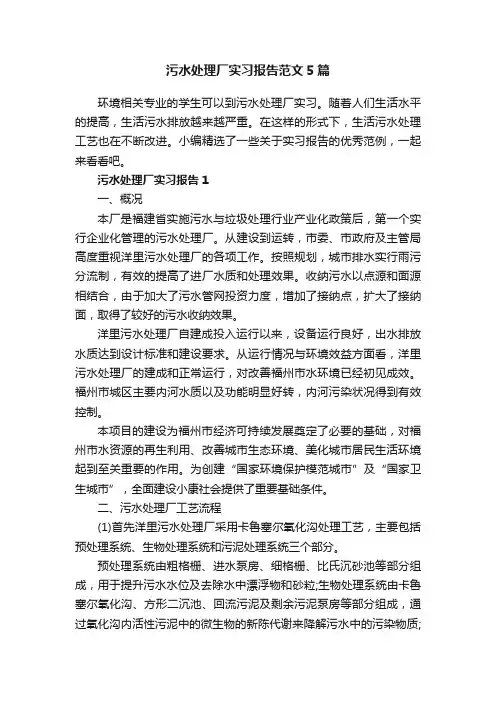 污水处理厂实习报告范文5篇