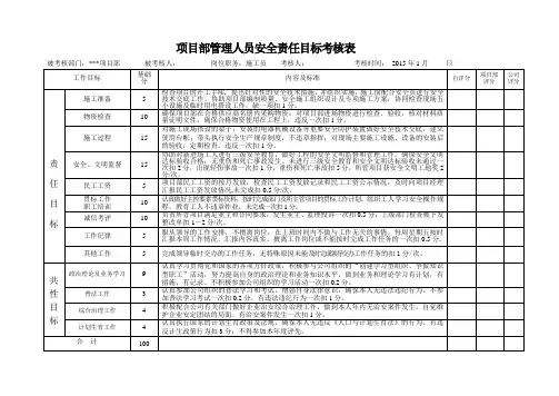 项目部管理人员安全岗位目标考核表