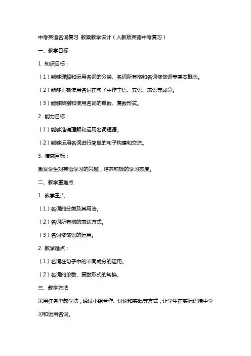 中考英语名词复习 教案教学设计(人教版英语中考复习)