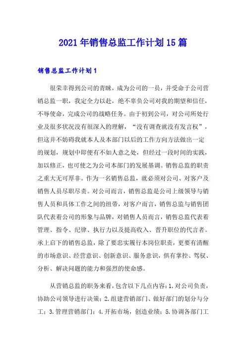 2021年销售总监工作计划15篇(多篇)