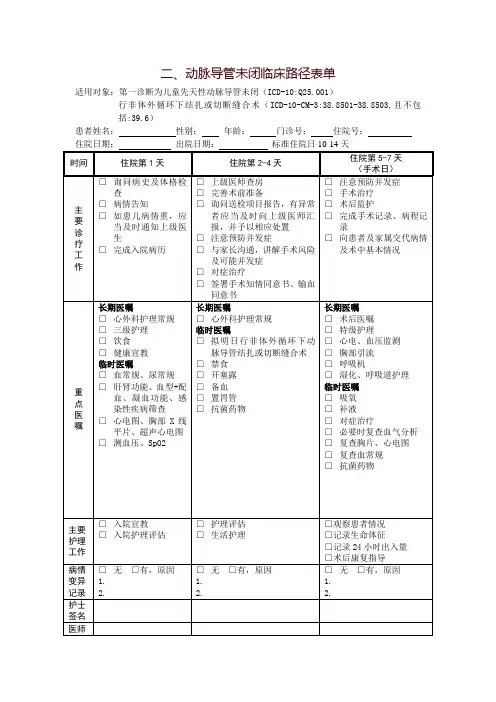 儿童先天性动脉导管未闭临床路径