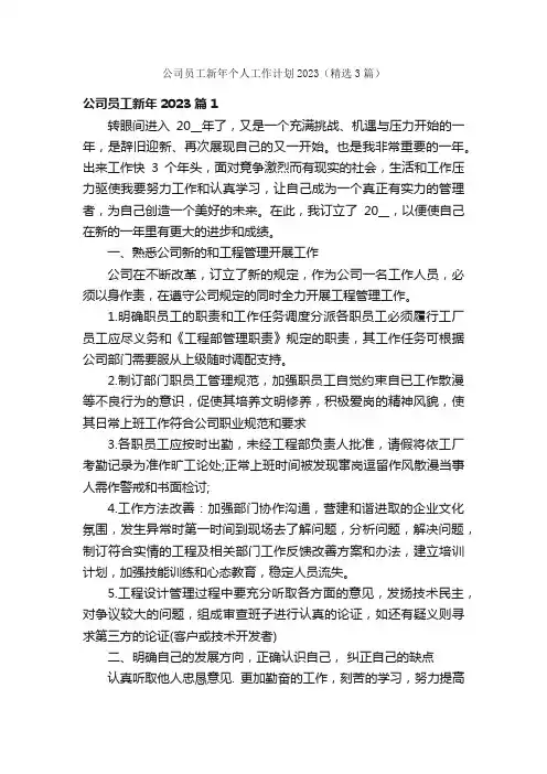 公司员工新年个人工作计划2023（精选3篇）