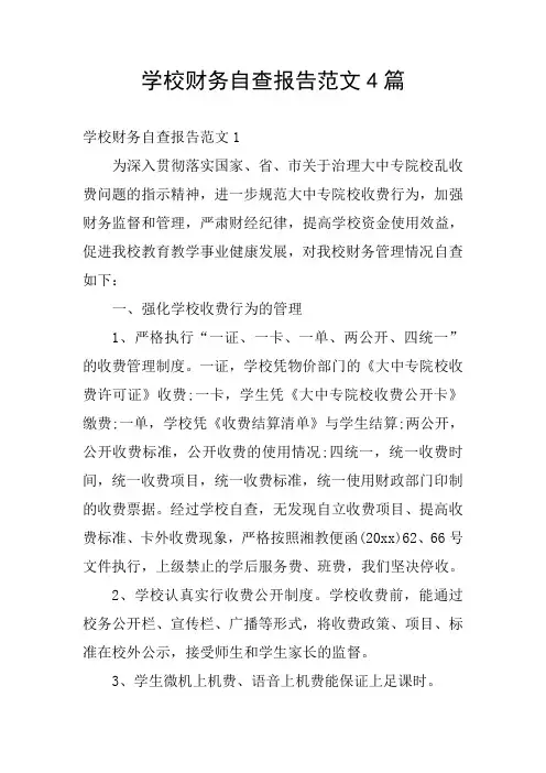 学校财务自查报告范文4篇