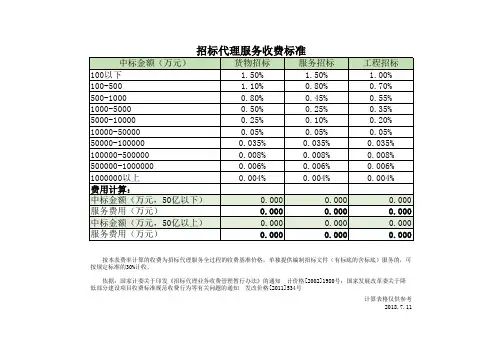 招标代理服务收费计算表