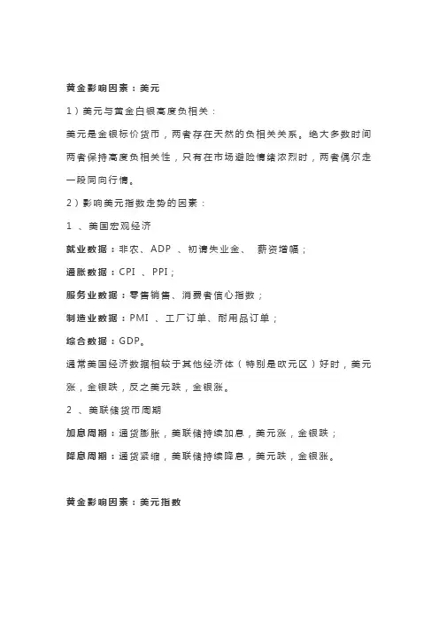 黄金与美元、美股、美债、美元指数的关系