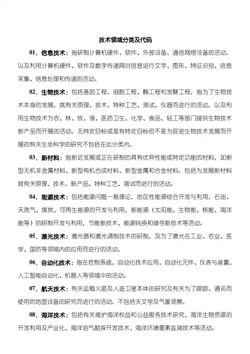 技术领域分类及代码
