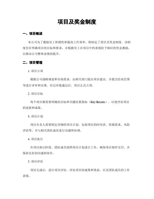 项目及奖金制度