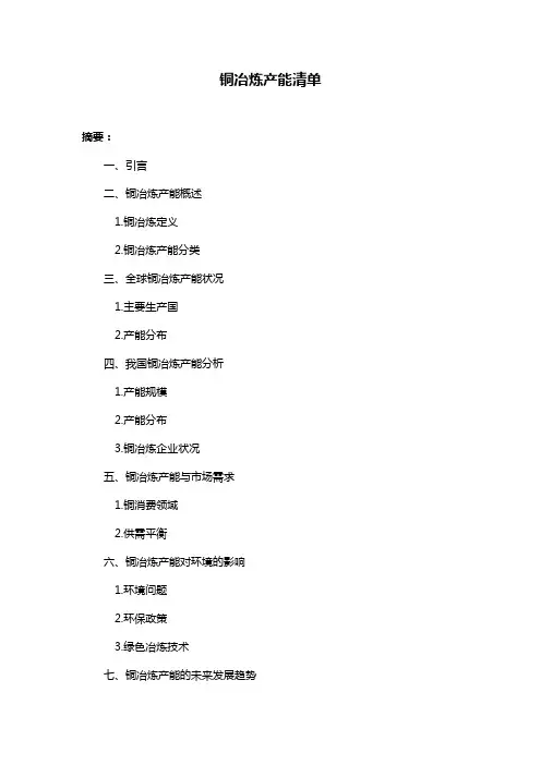 铜冶炼产能清单