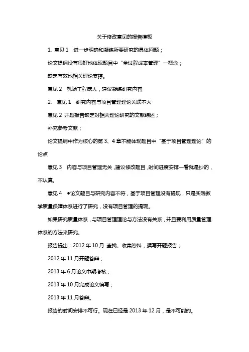 关于修改意见的报告模板