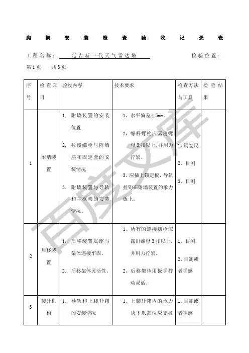 爬架安装检查验收记录表